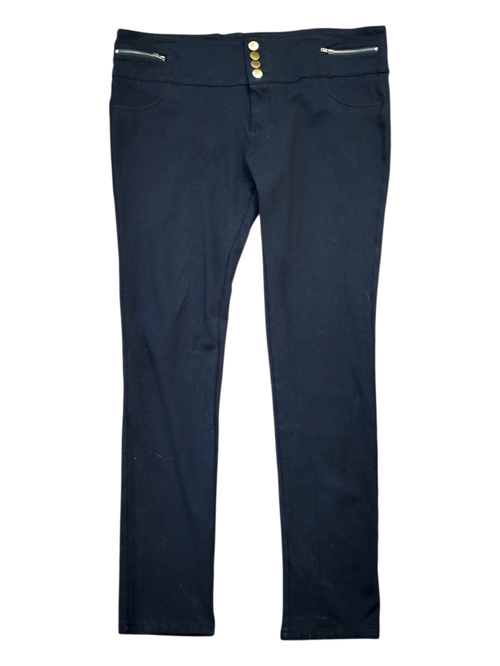 Shinestar Black High-Rise Skinny Pants with Gold Button Detail - Size 3XL*